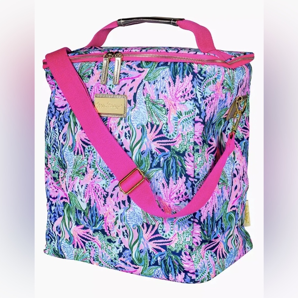 Lilly Pulitzer Insulated Wine Carrier “High Ted Navy” Double Zipper